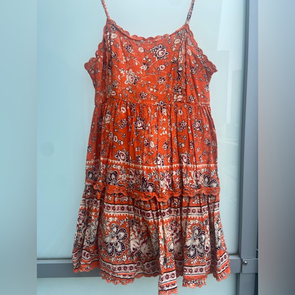 Urban Outfitters - Orange Floral Ruffle Mini Dress - Size: X-Small - Fully lined
